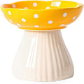 Elevated Mushroom Cat Bowls Ceramic, Raised Cat Bowls for Indoor Cats, Cute Whisker Fatigue Cat Bowl, Raised Dog Bowl Stand for Food and Water, Yellow 6" Wide for Adult Cats
