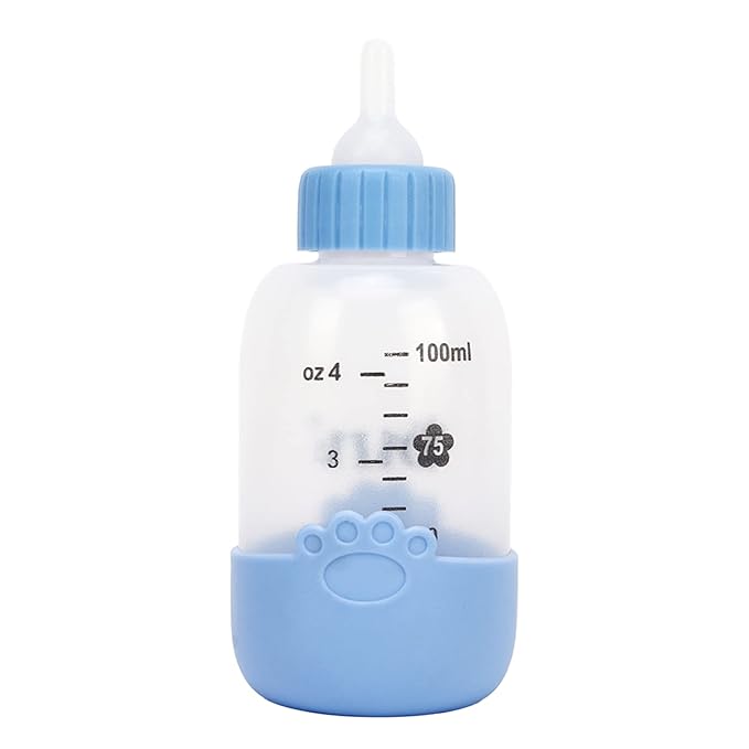 CHICIRIS Pet Nursing Bottle, Portable Paw Pattern Silicone Pet Milk Bottle with 3 Pcs Nipples, Cat Feeding Bottle for Newborn Kittens Hamster Puppies Rabbits (Blue)