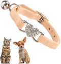 Puppy Collar with Bell, Bling Diamond Heart Soft Velvet Cat Collars with Bells for Xs Tiny Dogs Girls Pet Kitten Khaki