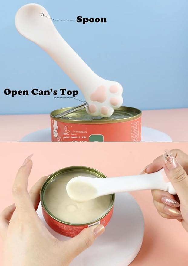 Joyinjojo 2 Pack Dog Cat Food Spoon Spatula, Cute Paw Pet Can Opener Mixing Spoons for Dog Cat Wet Food, Small Silicone Spatula Cat Treat Spoon Pet Cannd Food Scoop for Dog Cat, White