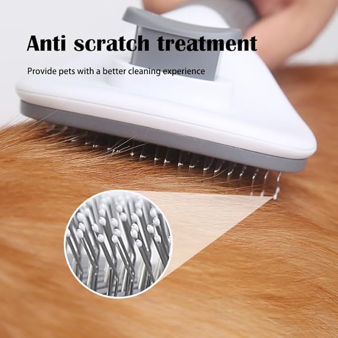 Pet Grooming Brush with Ergonomic Handle, Self-Cleaning Slicker Brush, White and Gray