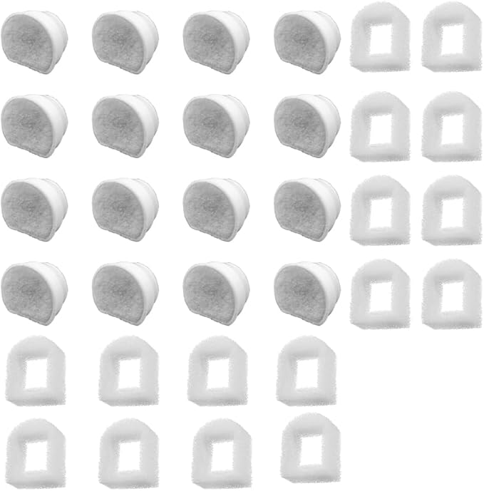 Pet Fountain Filter Replacement, Compatible with Multiple Pet Water Dispensers Water Bowl (16 Carbon Filters+16 Foam Filters)