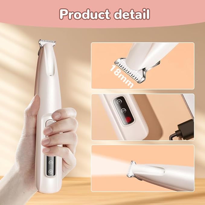 Upgrade Pet Micro Precision Trimmer, 2024 New Rechargeable Low Noise Cordless Dog Paw Trimmer with LED Light, Multifunctional Waterproof Pet Paw Trimmer for Paws Eyes Ears Face Rump (2), White