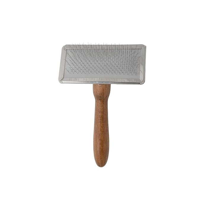 Tauro Pro Line Wooden Brush with Metal Rim for Dogs & Cats, Stainless Steel Pins for Undercoat Removal & Dematting, Grooming Tool for All Coat Types, Ideal for Golden Retrievers, Large Size (L)