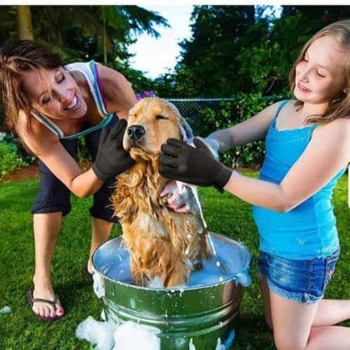 Pet Grooming Glove(1 Pair), Blue and Black, Deshedding Brush Mitt for Dogs and Cats