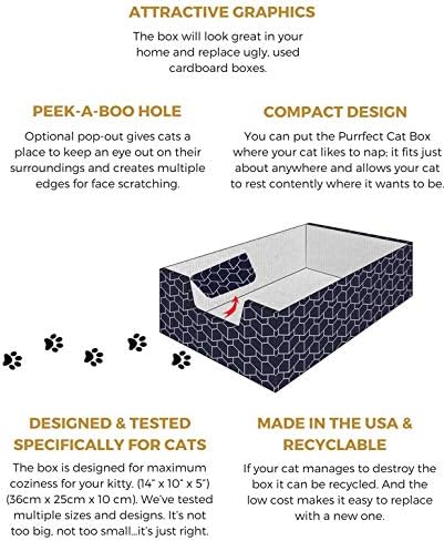 Purrfect Cat Box Modern Cat Box Lounger with Peek-a-Boo Cutout | Premium Corrugated Cardboard Cat Bed for Sleeping and Relaxation | Interactive Board Box for Indoor Kittens and Small Pets, Blue