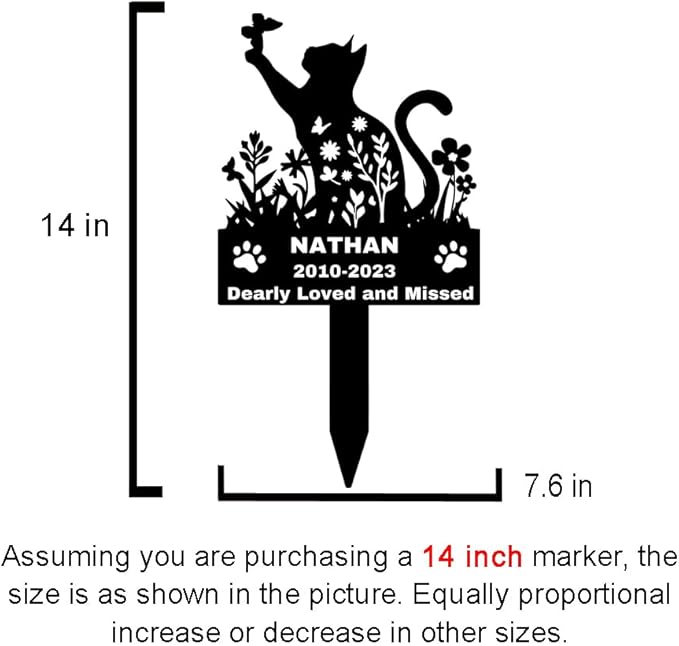 Custom Flowers Cat Memorial Grave Marker, Personalized Butterfly Cat Metal Memorial Stake Outdoor Grave Marker, Customized Pet Garden Marker Loss of Cat Sympathy Gift Memorial Plaque