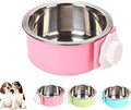 Love Dream Crate Dog Cat Bowls, Removable Stainless Steel Hanging Pet Cage Bowls for Kennel, Water Food Feeder Cage Coop Cup for Cats, Dogs, Rabbits and Small Animals (Small, Pink)