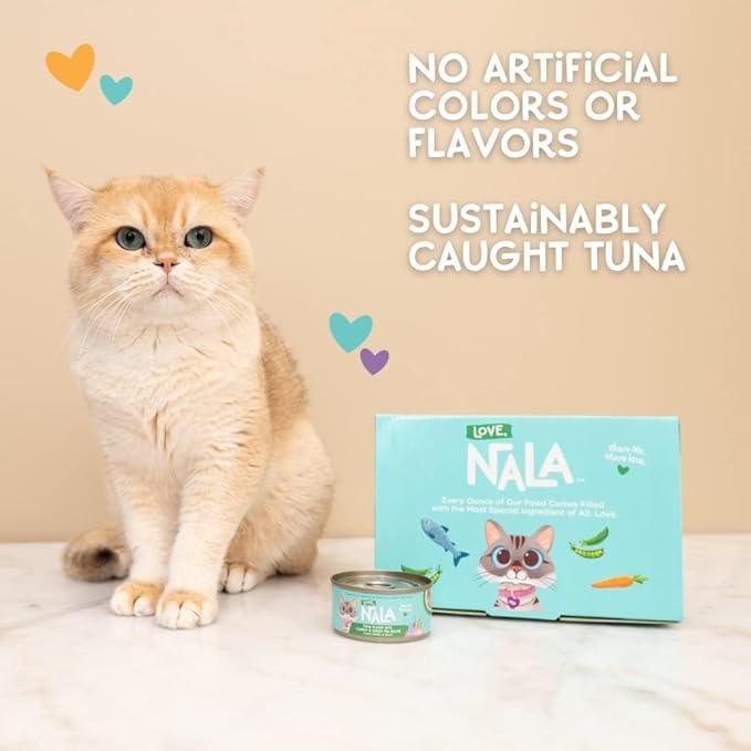 LOVE, NALA - Tuna Flaked with Carrot & Green Pea in Broth - 24 Pack, 4.8 lbs - Natural Adult Cat Wet Food Flaked -Grain Free, Non-GMO, Lean Protein, Added Minerals & Vitamins