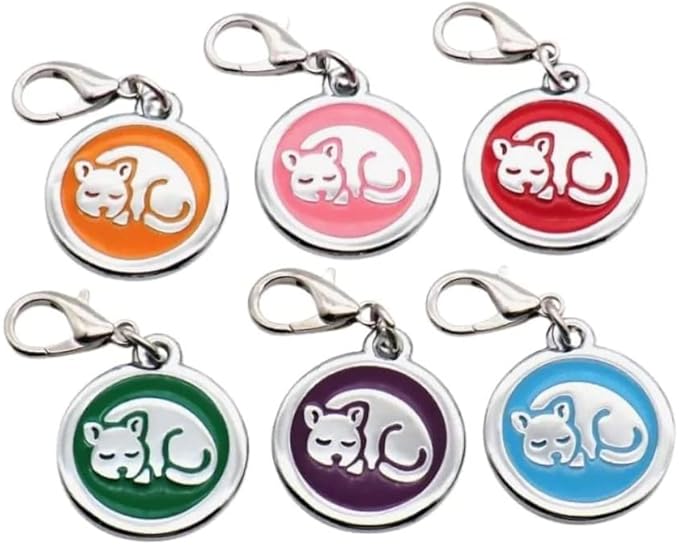 Personalized Pet ID Tags with Lobster Claw Clasp for Kittens and Cats - Small pet Tags for Cats, cat Name Tags for Collar, Custom cat id tag (Sleeping-Round-Small: Orange)