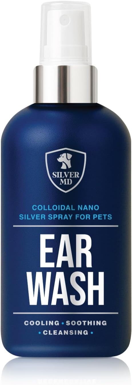 Pet Ear Wash Spray for Dogs & Cats, 8 oz Nano Silver Ear Cleaner, Gentle Ear Flush for Itchy Sensitive Ears, Soothing Cleansing Solution for Wax, Odor & Daily Ear Care