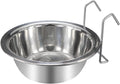 Wontee Pet Bowl Stainless Steel Hanging Food Water Bowls Bird Cage Feeder for Birds, Parrots, Small Sized Dogs and Cats (L)