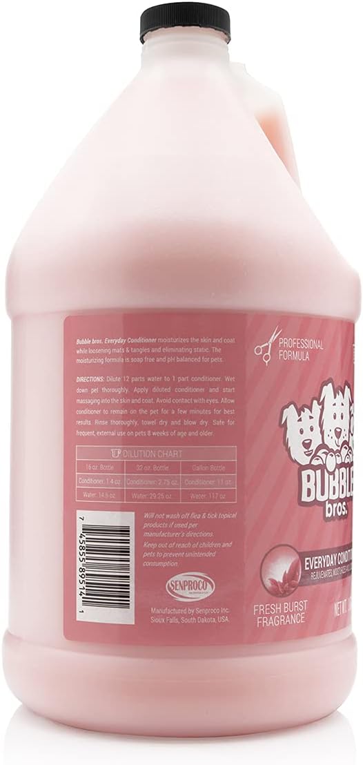 Bubble Bros. Everyday Conditioner for Dogs, Gallon - Natural, Moisturizes and Conditions the Skin and Coat of Your Pets, Loosens Mats and Tangles, Eliminates Static in the Coat