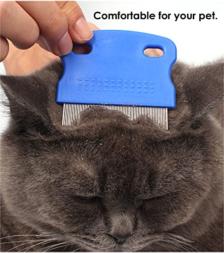 Patty Both Dog Cat Pet Lice &Flea & Nit Removal Comb/Brush, Precision Spaced Stainless Steel Teeth Locked into Sturdy Plastic Handle for Easy Cleaning(Blue)