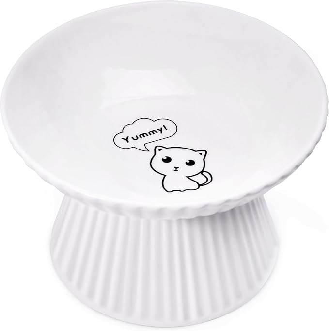 Upgraded 2 Ceramic Elevated Cat Bowls 6.5'' Extra Wide Raised Cat Food Bowls for Food and Water, Anti Vomiting, Cat Dishes for Indoor Cats, Whisker Friendly, Dishwasher & Microwave Safe