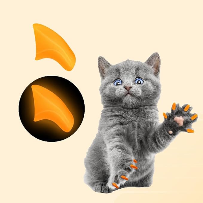 6 Month Supply Soft Nail Caps for Cats Orange Glow in The Dark - Extra Adhesives (Medium)
