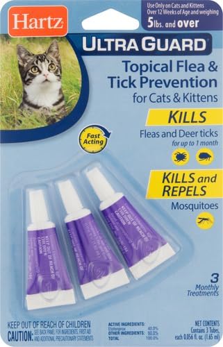Hartz UltraGuard Topical Flea & Tick Prevention for Cats and Kittens - 3 Monthly Treatments (Pack of 3)