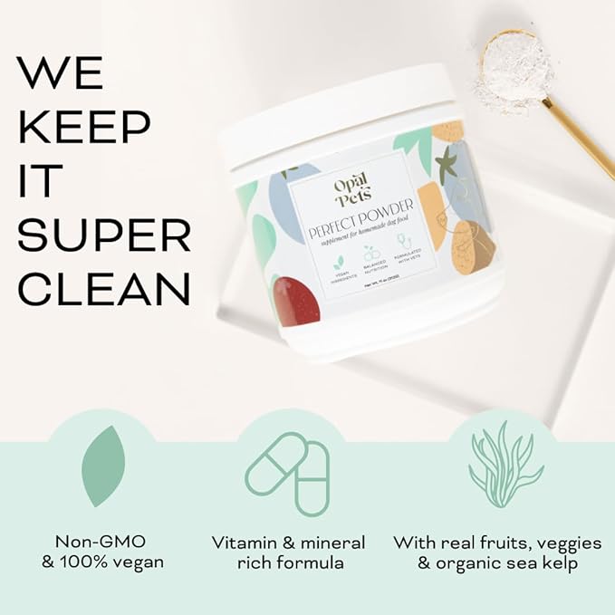 Perfect Powder – Multivitamin for Homemade Dog Food – Vet-Formulated, Whole Food Ingredients – Vegan, Non-GMO – Vitamins, Minerals, Omega-3s – 11 oz