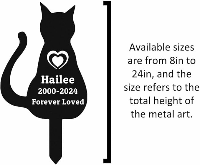 Personalized Cat Memorial Stake, Customized Metal Cat Plaque Burial Marker Sympathy Stake with Hearts
