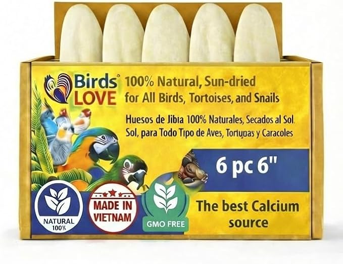 Birds LOVE 5.5-6″ Cuttlebones for Birds – 100% Natural Sun-Dried Calcium & Beak Conditioning Supplement for Parakeets, Budgies, Cockatiels, Finches & Canaries – 6 Pack with Holder – Made in Vietnam