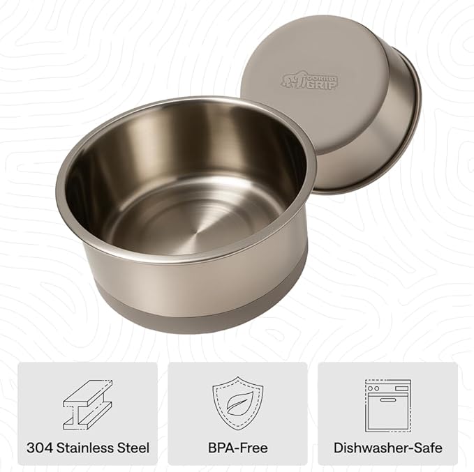 GORILLA GRIP Dog Bowls, Food Grade 304 Stainless Steel, Holds 2 Cups Each (16 fl oz) Food and Water Bowl for Feeding Dogs and Cats, Dishwasher Safe, Rust Resistant, BPA Free Rubber Base Set of 2 Beige