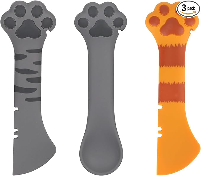 TOYMIS 3pcs Dog Cat Food Spoon, Cute Spoon for Wet Food Silicone Can Opener Multifunctional Pet Spatula Scoop Mixing Spoons for Cat Dog Supplies (Gray, Yellow, Dark Gray)