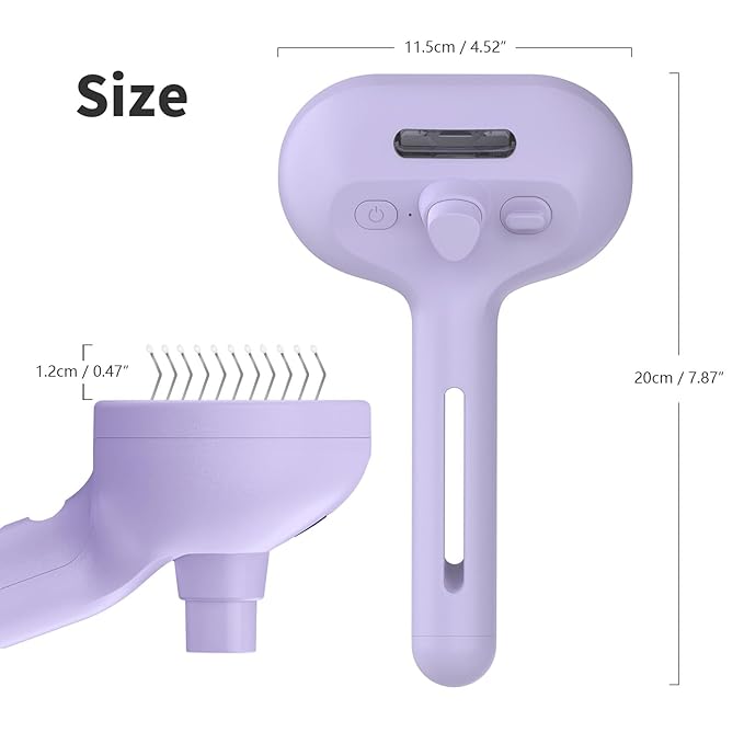 Pecait 3-in-1 Self-Cleaning Brush for Shedding Dogs and Cats - Removes Static, Tangles, and Loose Hair (Purple)