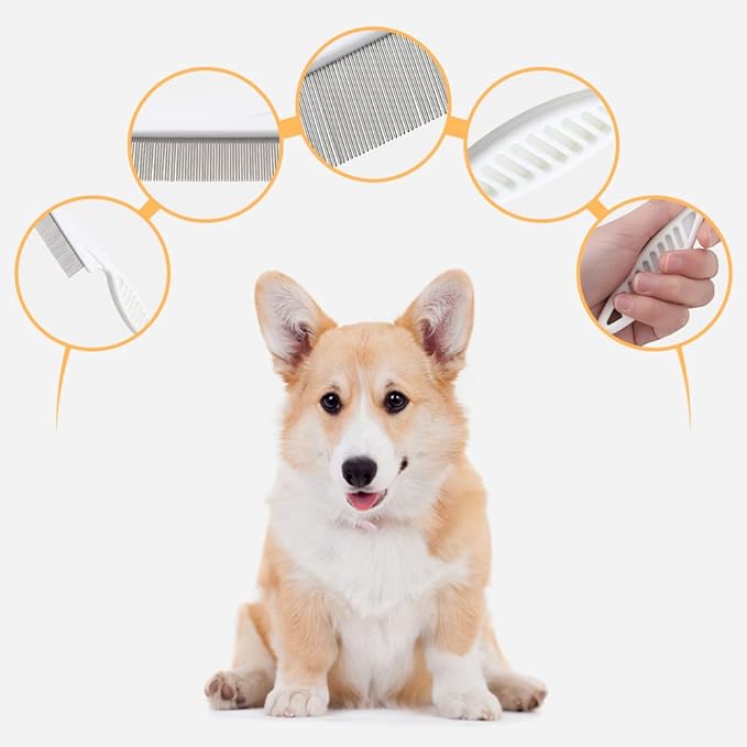 Pet Hair Comb, 2025 New Multifunctional Pet Grooming Brush Pet Hair Comb Tear Stain Removal, Fine-Tooth Stainless Grooming Massage Comb Stainless for Small Dogs Puppies (Blue)