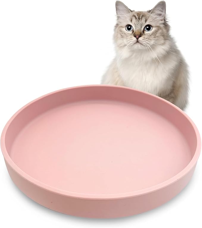 Silicone Cat Food Bowl Shallow Dishes 5.9in Wide Cats Bowls Kitty Plates Relief Whisker Fatigue Puppy Feeding Bowl for Dry Food and Wet Food Indoor (Round Pink)