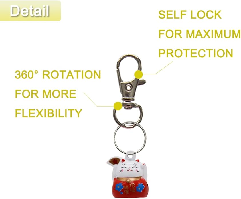 6 Pack Lucky Cat Collar Bells Loud Dog Collar Bells for Potty Training Necklace Pendant with Free Clips Key Rings White Red and Yellow
