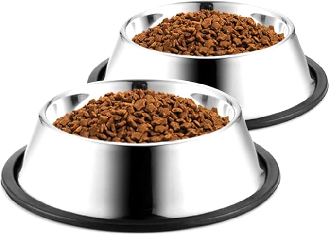 Stainless Steel Dog Bowls, 1 Cup/8oz Cat Bowl Water and Food with Rubber Base, Pet Bowls for Small Dogs, Cats, Puppy, Rabbit and Kitten, 2Pack