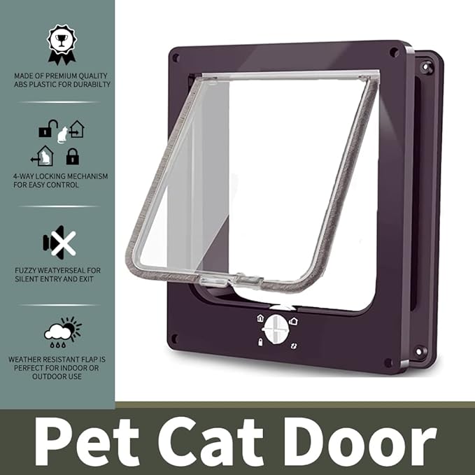 EASY JOY Cat Doors(Outer Size 8.6" x 7.5"), 4-Way Locking Cat Door for Interior Exterior Doors, Weatherproof pet Door with Magnet for Cat or Dog < 16.1 inches in Girth(Brown M)