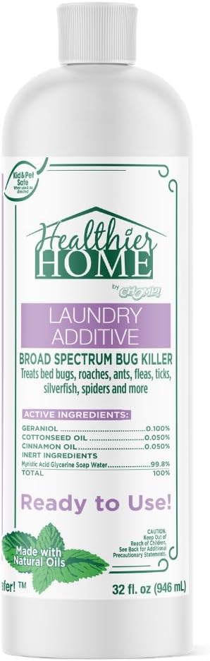 CHOMP! Bed Bug and Pest Liquid Laundry Detergent Additive, Fleas, Ticks, Roaches, Spiders, Ants, Kid and Pet Safe, Plant Based, Residue Free, 32 oz