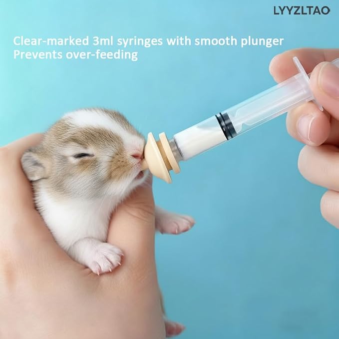 Professional Pet Nursing Kit - 3 Pack 3ml Feeding Syringes with 3 Pack Silicone Nipples | Reusable, Indelible Markings. Hand Feeding Supplies for Newborn Kittens, Puppies, Squirrels, Rabbits & Small Animals | Anti-Choke Safety Design