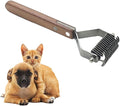 Large 2-Sided Undercoat Rake for Dogs and Cats，Professional Pet Grooming Shedding Tool Combs for animals，Stainless Steel with Wooden Handle for Thick Coats(14-Blades)