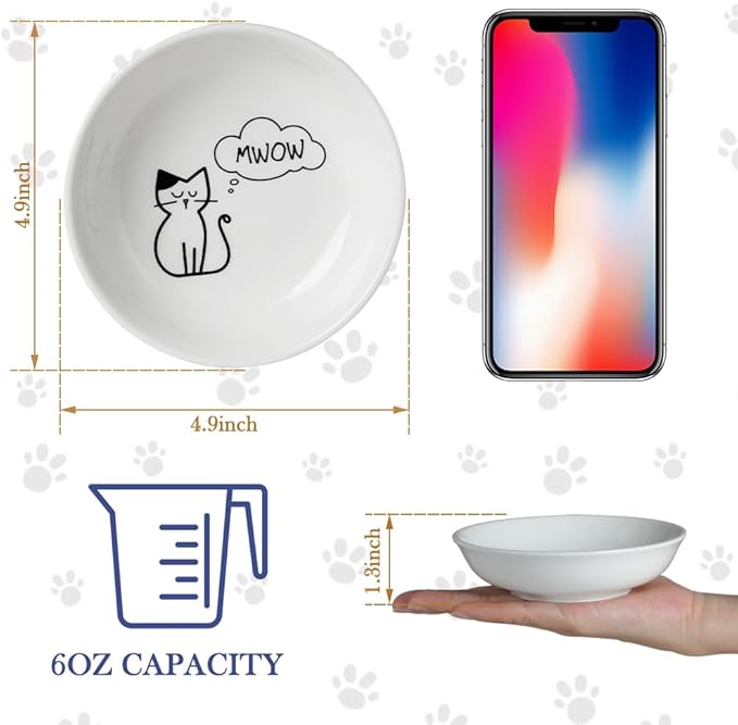 HAPPY KIT 2pcs Little Cat Bowls,5Inch Cat Food Bowl for Indoor Cats,Cute Kittens Plate/Dish/Dishes Set with Non-Slip Relief of Whisker Fatigue for Kitten - Microwave and Dishwasher Safe