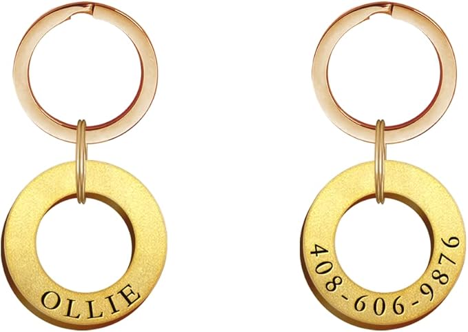 Dogs ID Tags Personalized Double Sided Deep Engraved Cat & Dog Collar Charm Ring Shape Brass Small