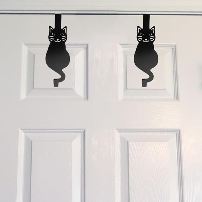 Evelots Over The Door Cat Hooks - 4 Pack - Strong Metal Kitty Decoration - Perfect for Coats, Handbags, Hats, Towels, Wreath Hanger Etc. - Hold up to 20 Pounds - Easy to Install - Rust Free