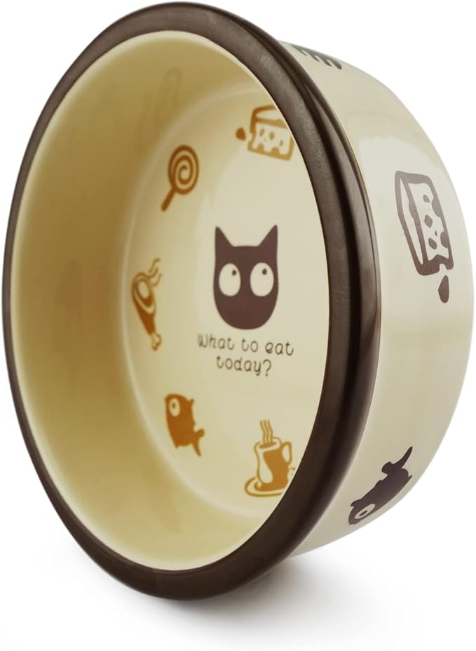 TTCAT Ceramic Cat Food Bowl,Cute Cartoon Pattern,Basic Bowl, Small Pet Feeding Dishes for Cat, Kitten, Small Dog, Dishwasher Safe…