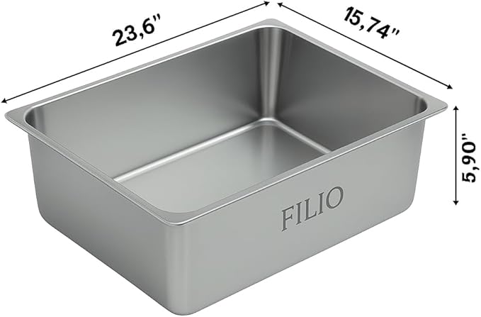 Stainless Steel Litter Box, Non Stick litterbox, Metal Litter pan, Litter Box Steel, Metal cat Box, Steel litterbox, Kitty Litter pan, Stainless Steel tub (Medium)