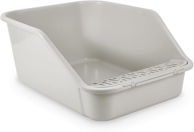 Large Cat Litter Box with High Sides,Cat Litter Pan for Indoor Big Cats,Open Top High Wall Kitty Litter Box with Low Entry for Kitten & Senior Cat,Easy to Clean,Anti-Splashing (Grey)