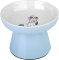 Elevated Cat Food Bowls,Ceramic Raised Cat Bowls with Non-Slip Base,Whisker Friendly Shallow Design for Dry & Wet Food,Anti Vomiting, Dishwasher Safe(Blue)