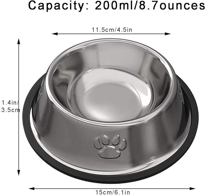 Stainless Steel Cat Bowl, 2 Pack Metal Dog Bowls for Food and Water, Non-Slip Pet Feeding Dish Bowl with Rubber Base for Indoor Cats Small Dogs