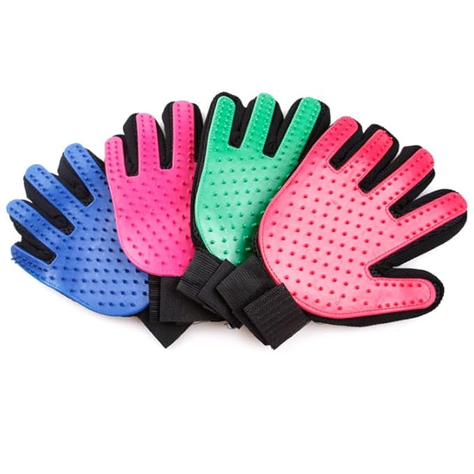 Efficient Pet Grooming Glove - Gentle Shedding Brush for Dogs, Cats, Horses, & more with Long & Short Hair - Right Hand Only (Red)