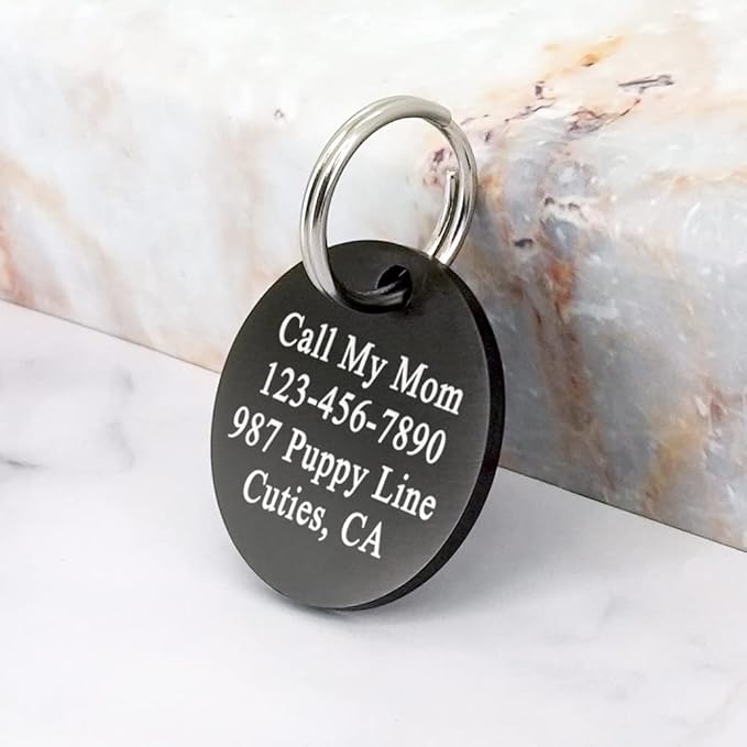 Ultra Joys Personalized Dog Tags for Pets - Durable Stainless Steel Customizable Dog Cat ID Tags - Dog Tags for Safety Optional Engraved on Both Sides -Round Shape Dog Tag Small Size, Black