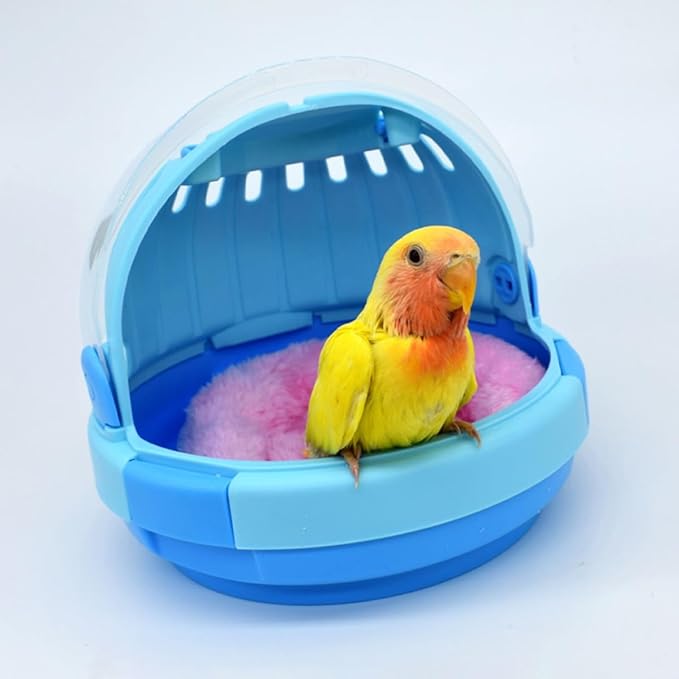 Beaupretty Portable Parrot Carrier Cage with Blue Fleece Pad Lightweight Handheld Bird Travel Cage for Budgerigar and Small Parrots Warm Cozy for Outdoor Use