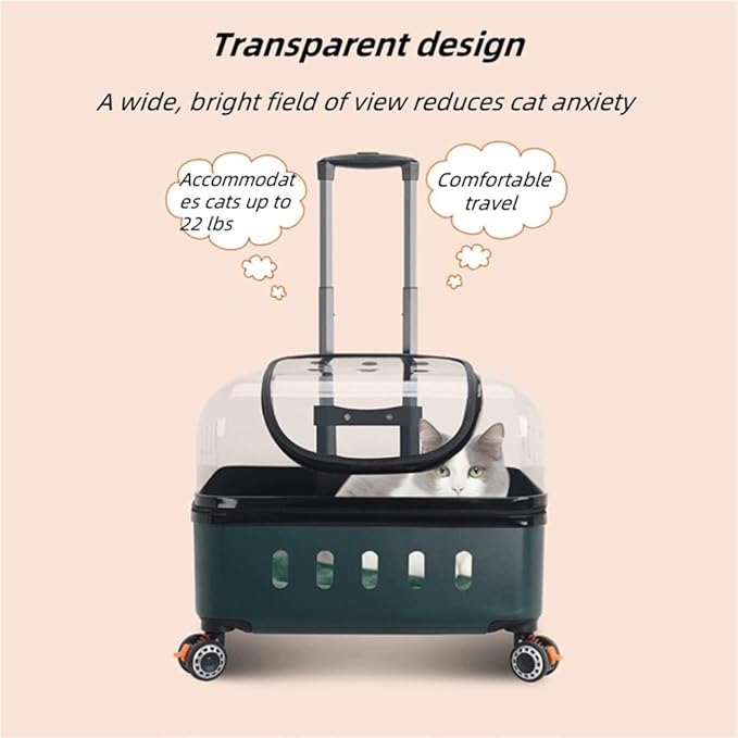 Hard Shell Cat Carrier with Wheels, Rolling Pet Travel Stroller for Cats, for Traveling, Taking A Walk, Applicable Weighing Up to 22lbs(Black)