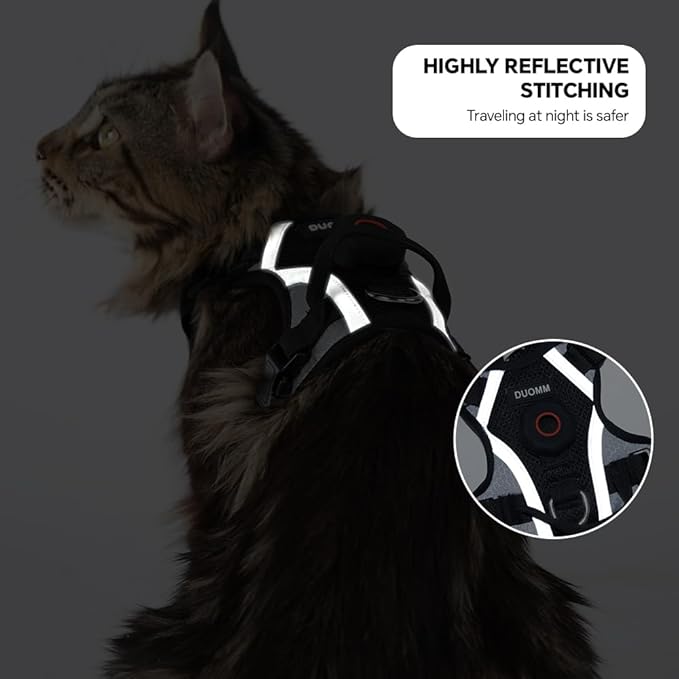 Harness Leash Set with AirTag Holder for Large Cat & Puppy, Upgraded Escape Proof Vest with Lead for Small Dog Outdoor Walking, Soft Breathable Mesh Jacket with Reflective Strip (Black, XL)