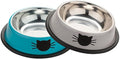 2 Pack Printed Stainless Steel Cat Bowls – 8.1 fl oz Anti-Skid Food & Water Cat Feeding Bowls|Cat Dish for Food and Water Bowl|Cat Feeding Bowl for Kitten (Blue & Grey)