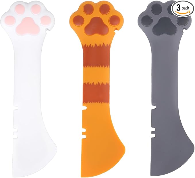 Tinoaly 3 Pcs Dog Cat Food Spoon, Cute Paw Spoon for Wet Food Silicone Can Opener Multifunctional Pet Spatula Scoop Mixing Spoons for Cat Dog Supplies (White, Orange & Dark Grey)